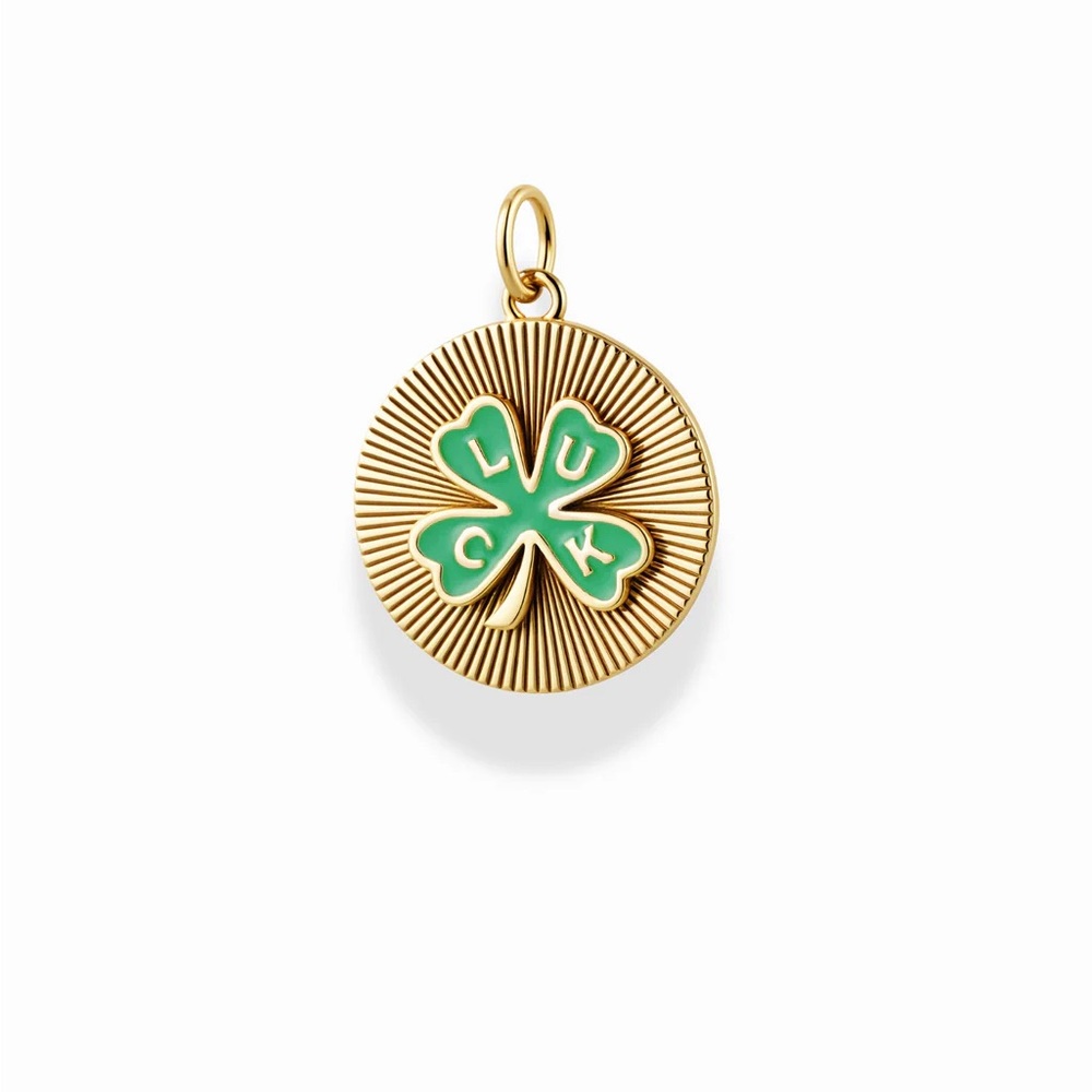 Gold Plated Green Clover Good Luck Pendant